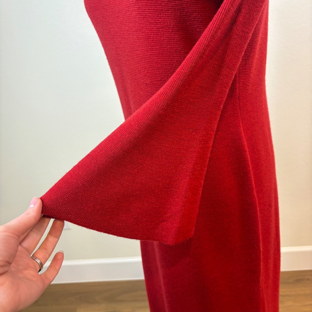 Talbots Sweater Dress Womens SP Red Merino Wool Flared 3/4 Sleeve V-Neck Luxury - Picture 4 of 8